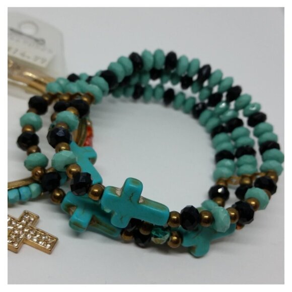 Bundle lot 3 cross charm beaded bracelets variety layering stackable. - Picture 4 of 4